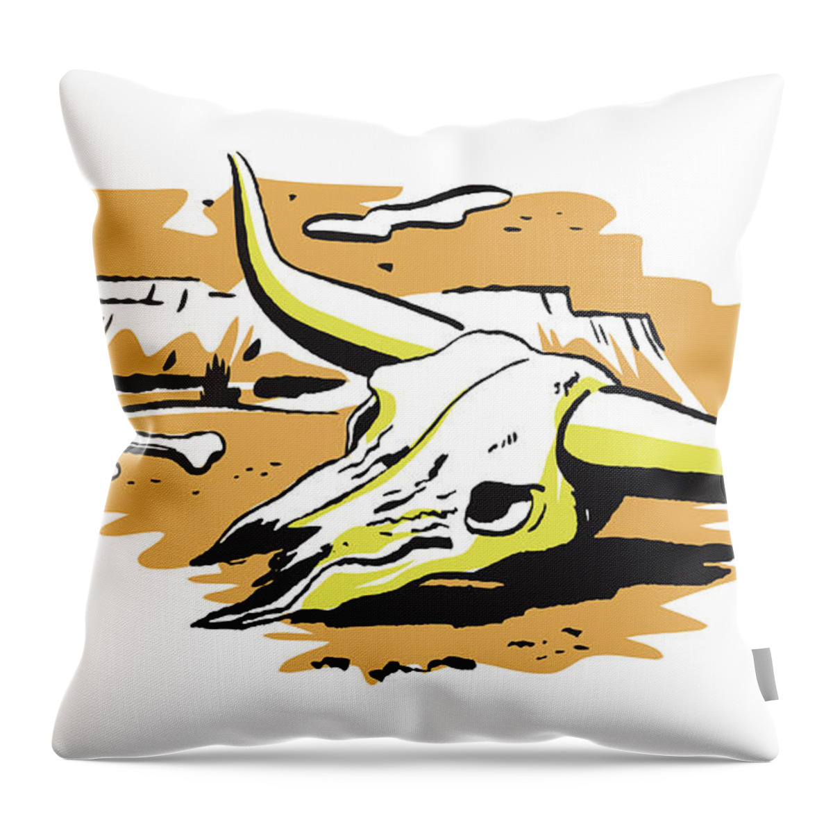 Bone Throw Pillow featuring the drawing Steer Skull in the Desert by CSA Images