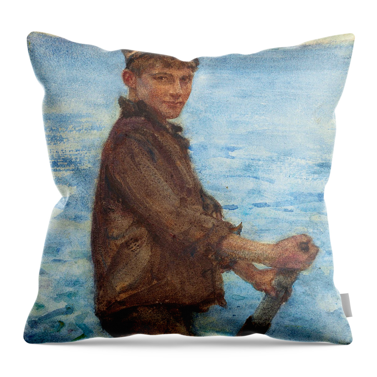 Boat Throw Pillow featuring the painting Steering The Punt, 1909 by Henry Scott Tuke