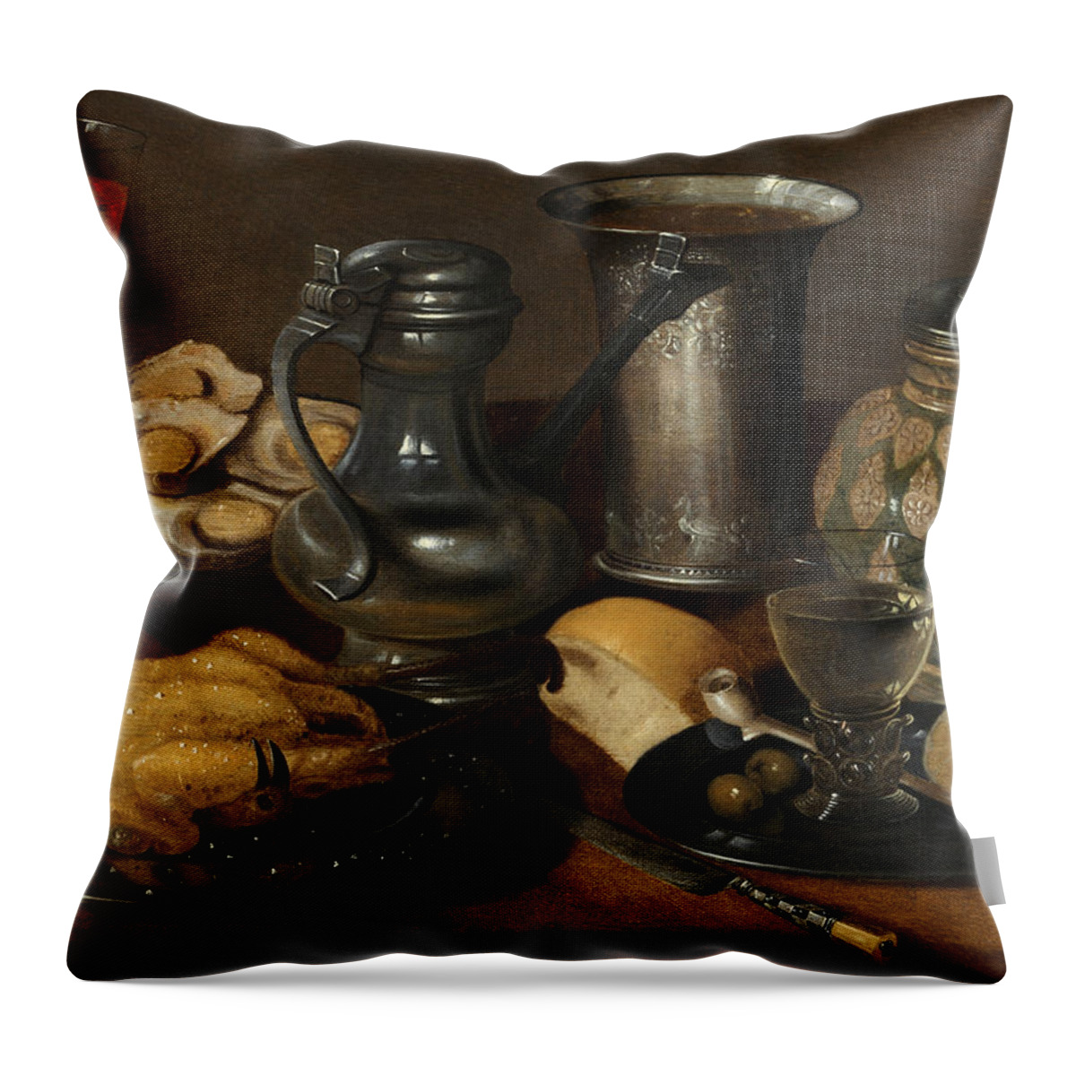 Master Hanauer School Throw Pillow featuring the painting Still life by Master Hanauer school of the 17th century
