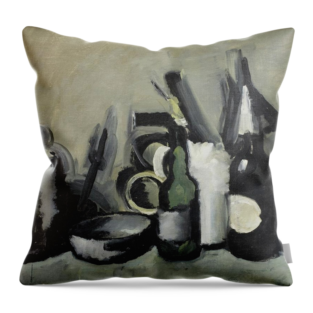 Still Life Throw Pillow featuring the painting Still Life With Bottle by Harald Giersing