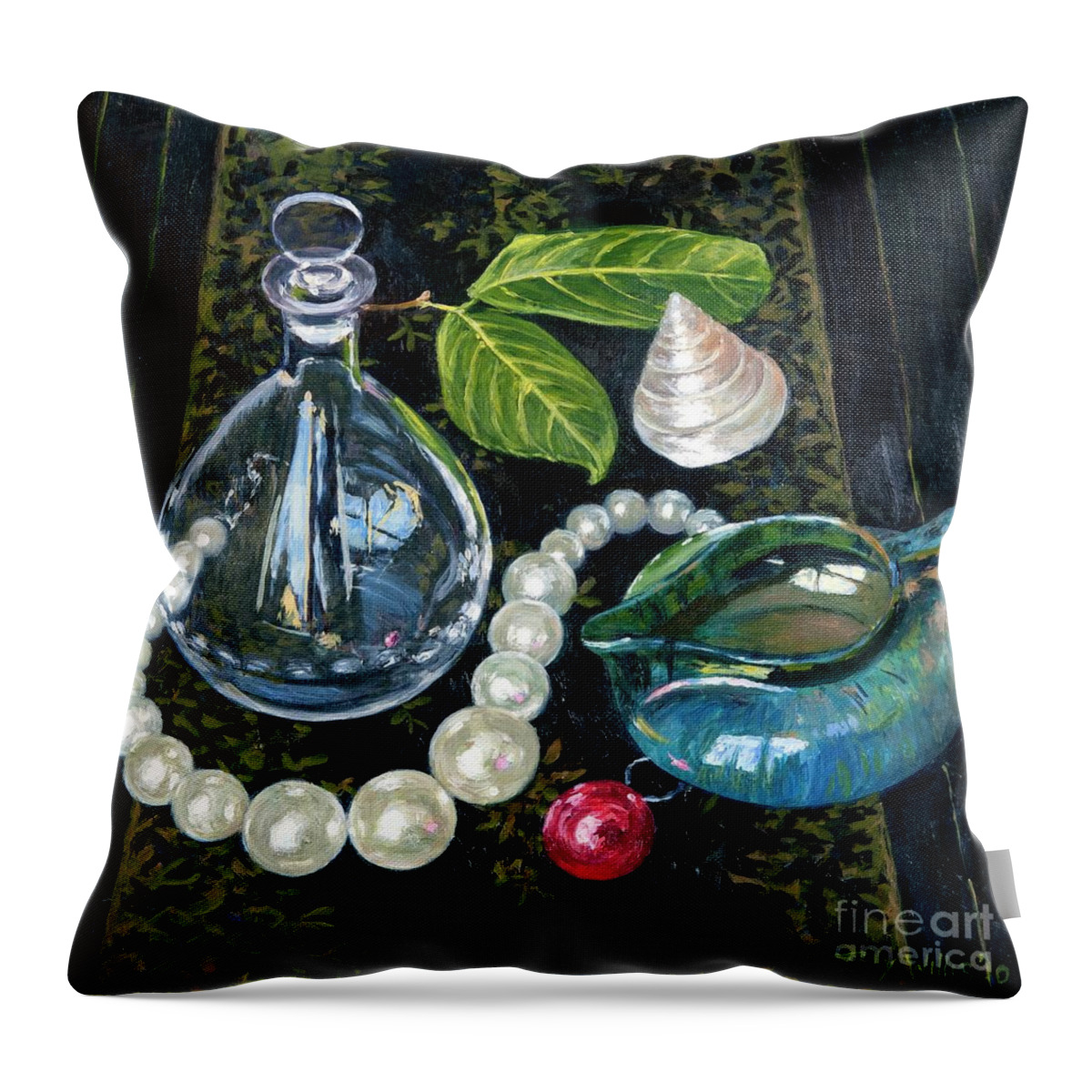 Contemporary Art Throw Pillow featuring the painting Still Life With Pearls by Tilly Willis