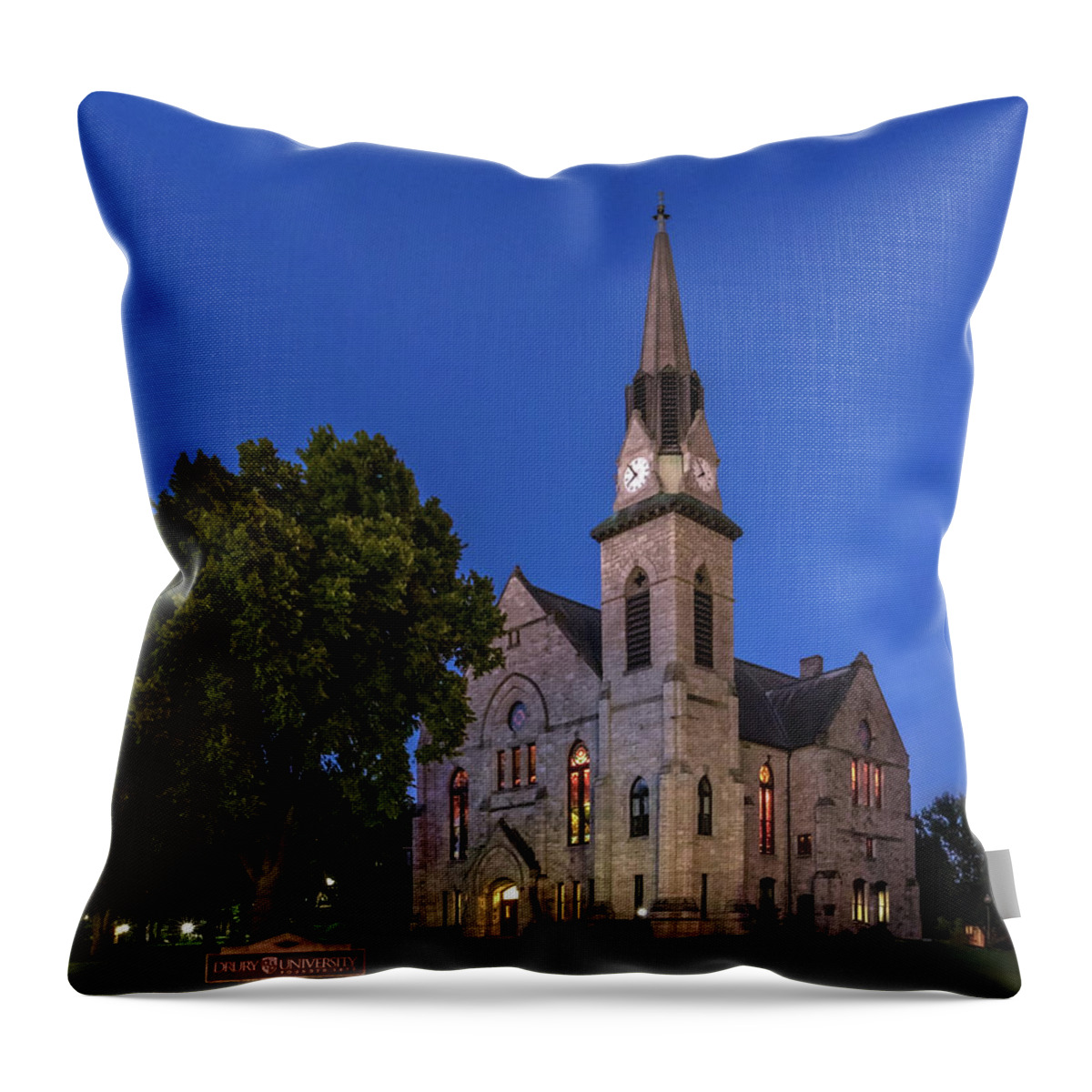 Drury Throw Pillow featuring the photograph Stone Chapel at Night by Allin Sorenson