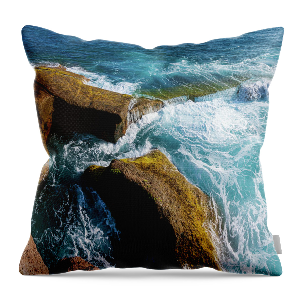 Ocean Throw Pillow featuring the photograph Stony shore in Costa Adeje by Sun Travels