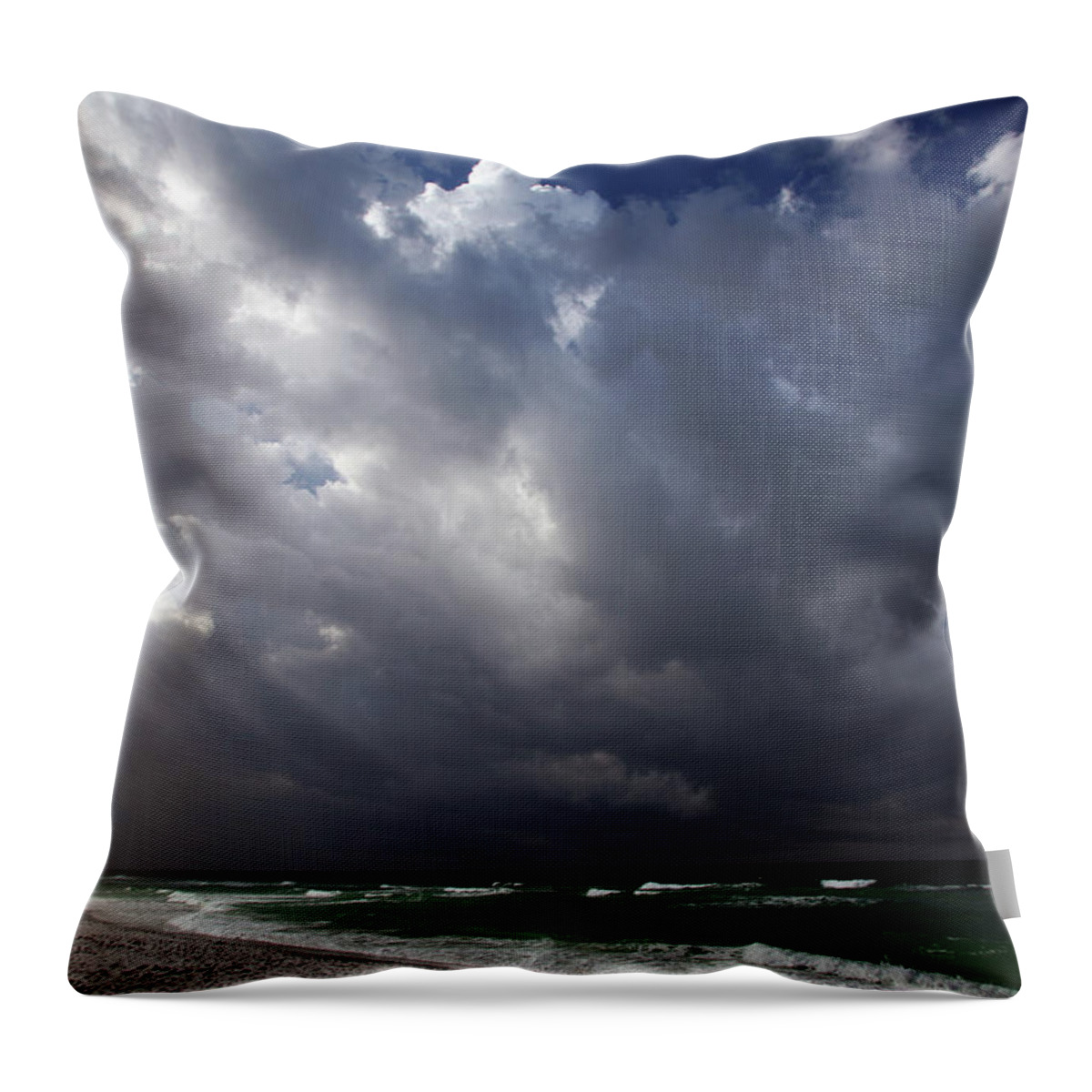 Water's Edge Throw Pillow featuring the photograph Storm Slams Coast by Shanekato