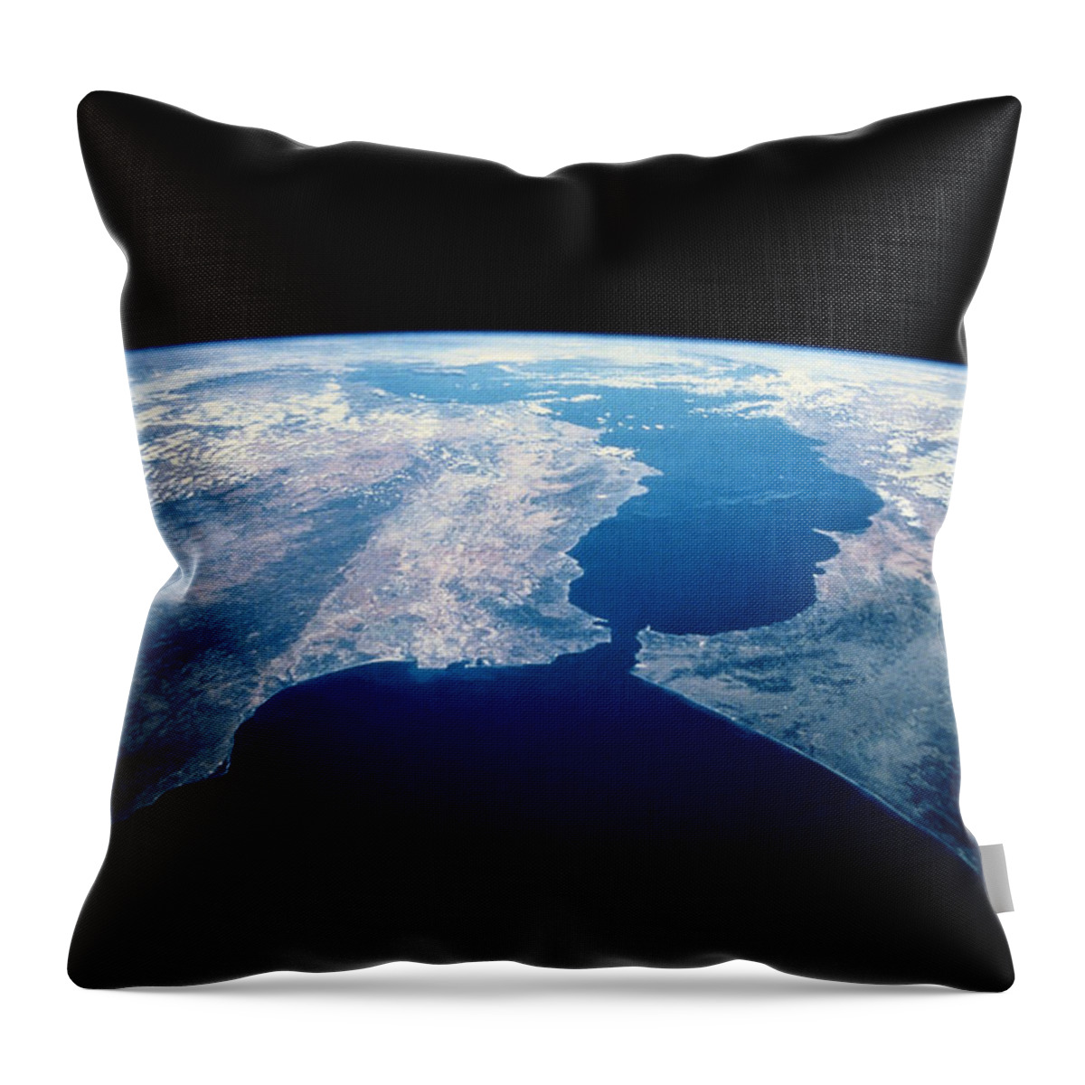 Black Background Throw Pillow featuring the photograph Strait Of Gibraltar by Internetwork Media