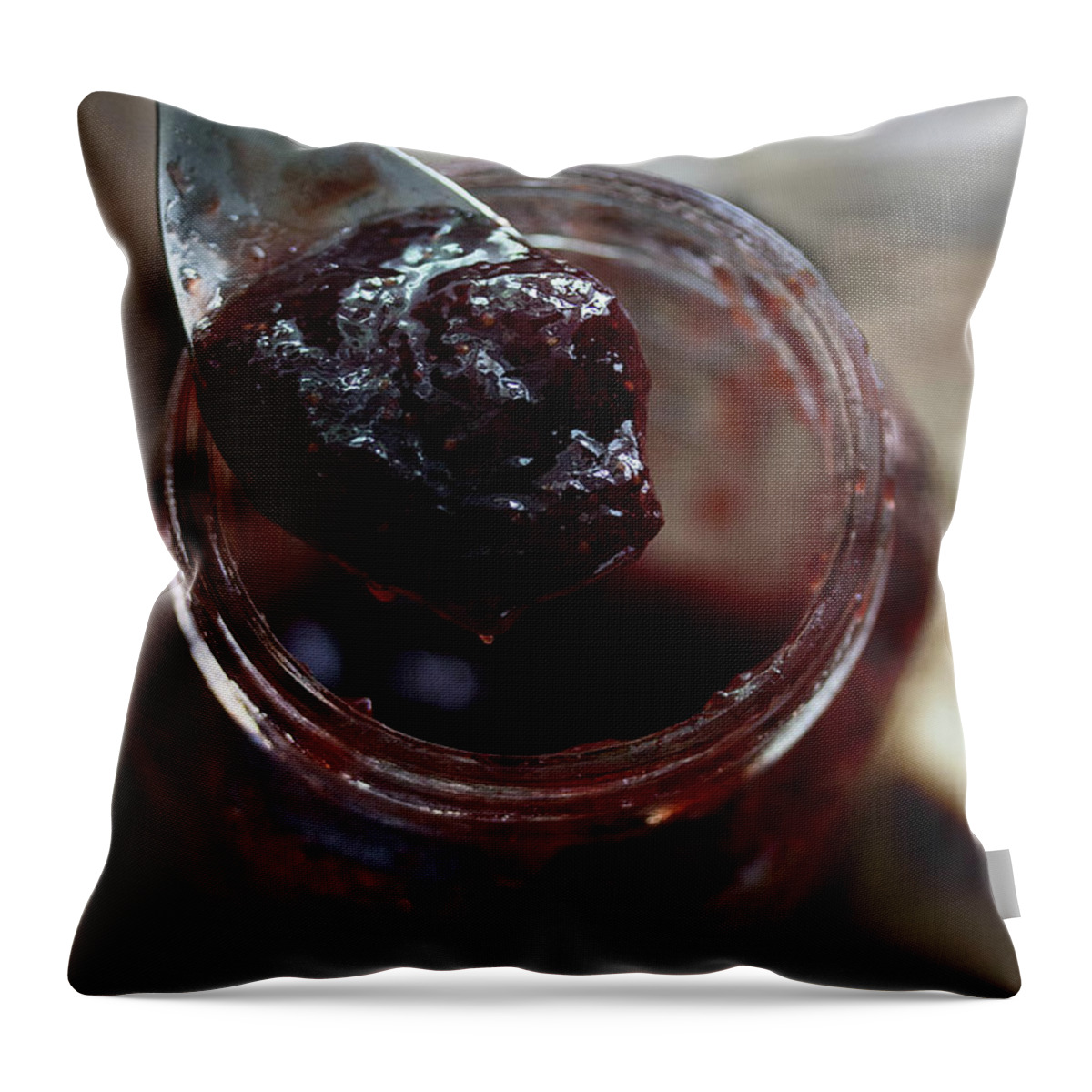Spoon Throw Pillow featuring the photograph Strawberry Jam by Gabriela Tulian