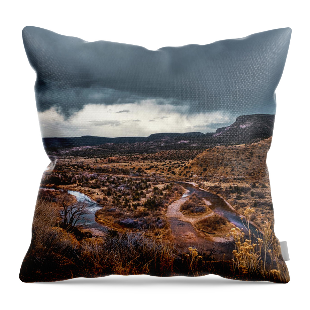 Abiquiu Throw Pillow featuring the photograph Stream and a Storm by Robert FERD Frank