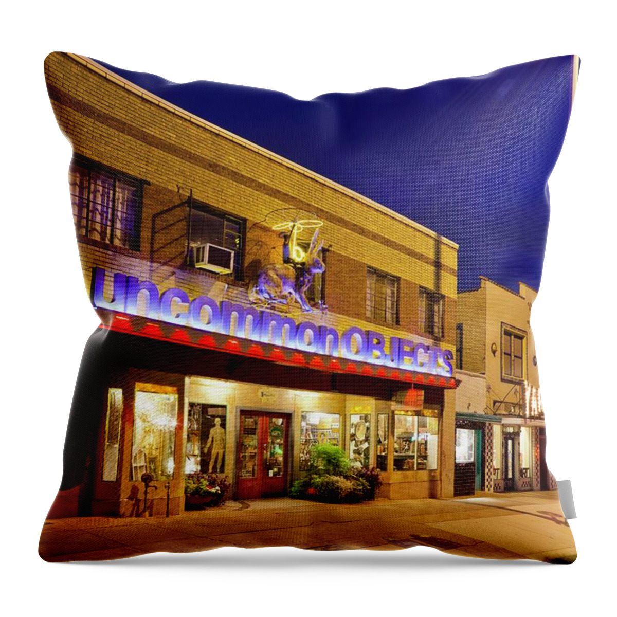 Estock Throw Pillow featuring the digital art Street Scene With Shops by Kav Dadfar