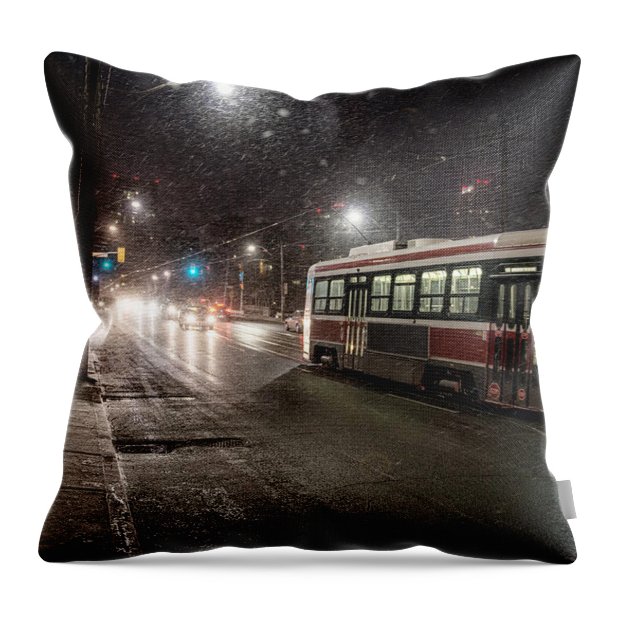 Toronto Throw Pillow featuring the photograph Streetcar In The Snow by This Image