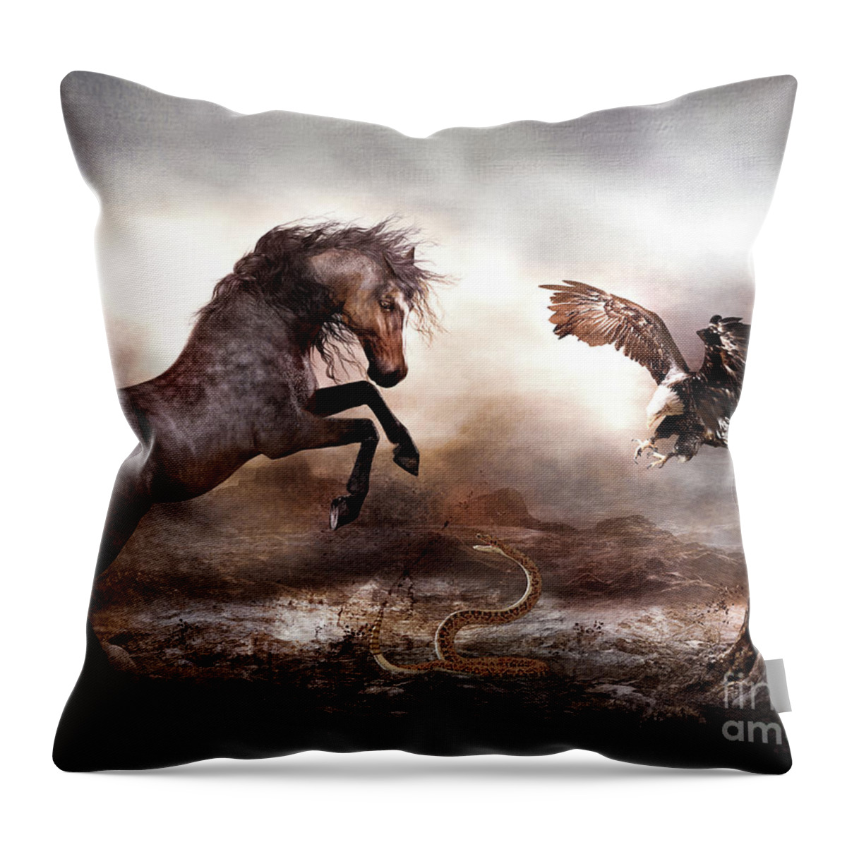 Horse Throw Pillow featuring the mixed media Striking Distance by Shanina Conway