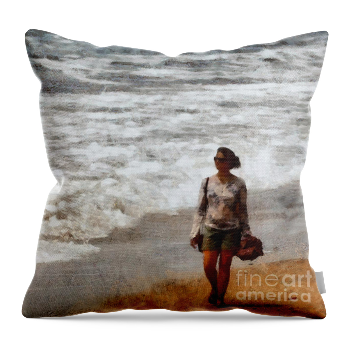 Beach Throw Pillow featuring the digital art Stroll on the Beach by Humphrey Isselt