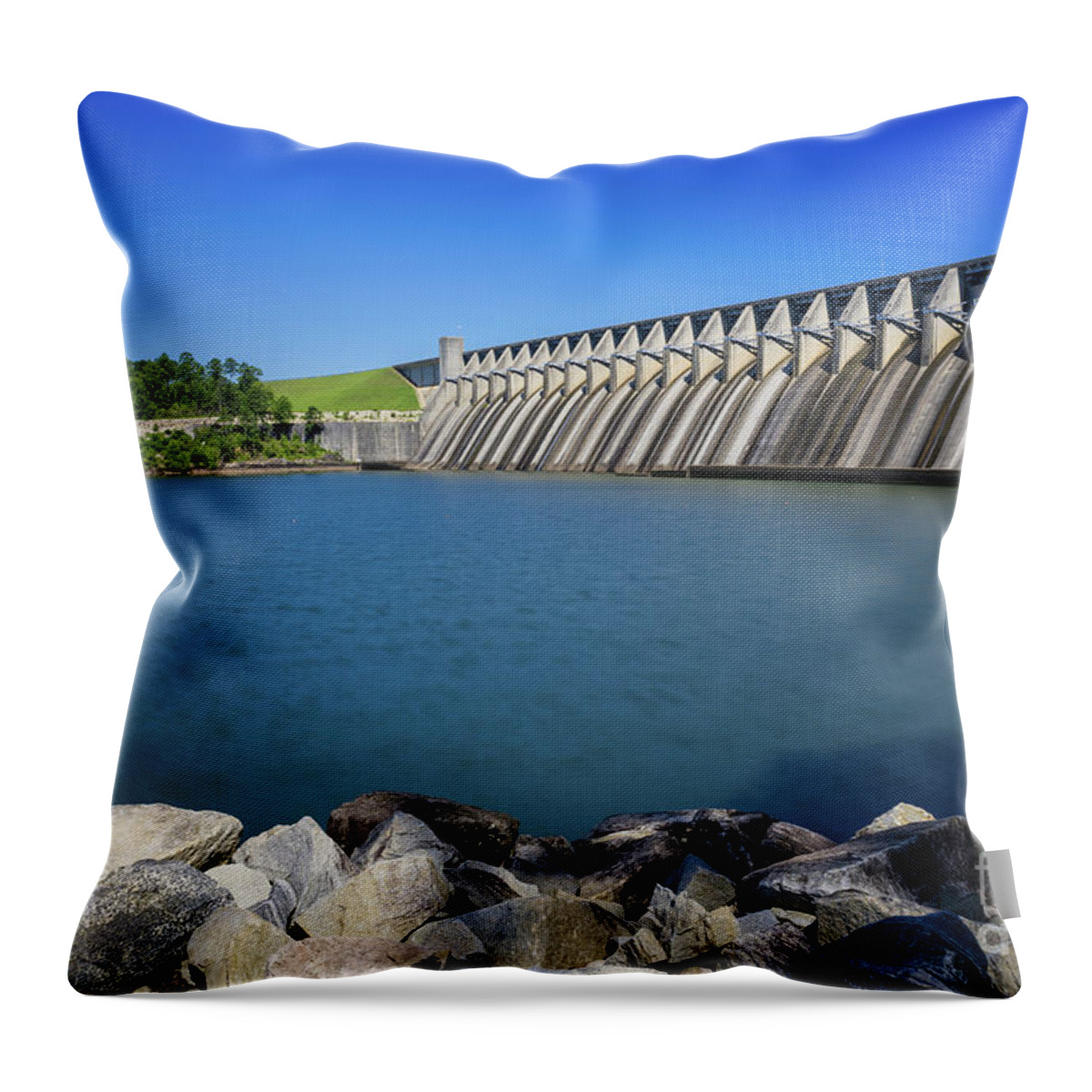 Strom Thurmond Dam - Clarks Hill Lake Ga Throw Pillow featuring the photograph Strom Thurmond Dam - Clarks Hill Lake GA by Sanjeev Singhal