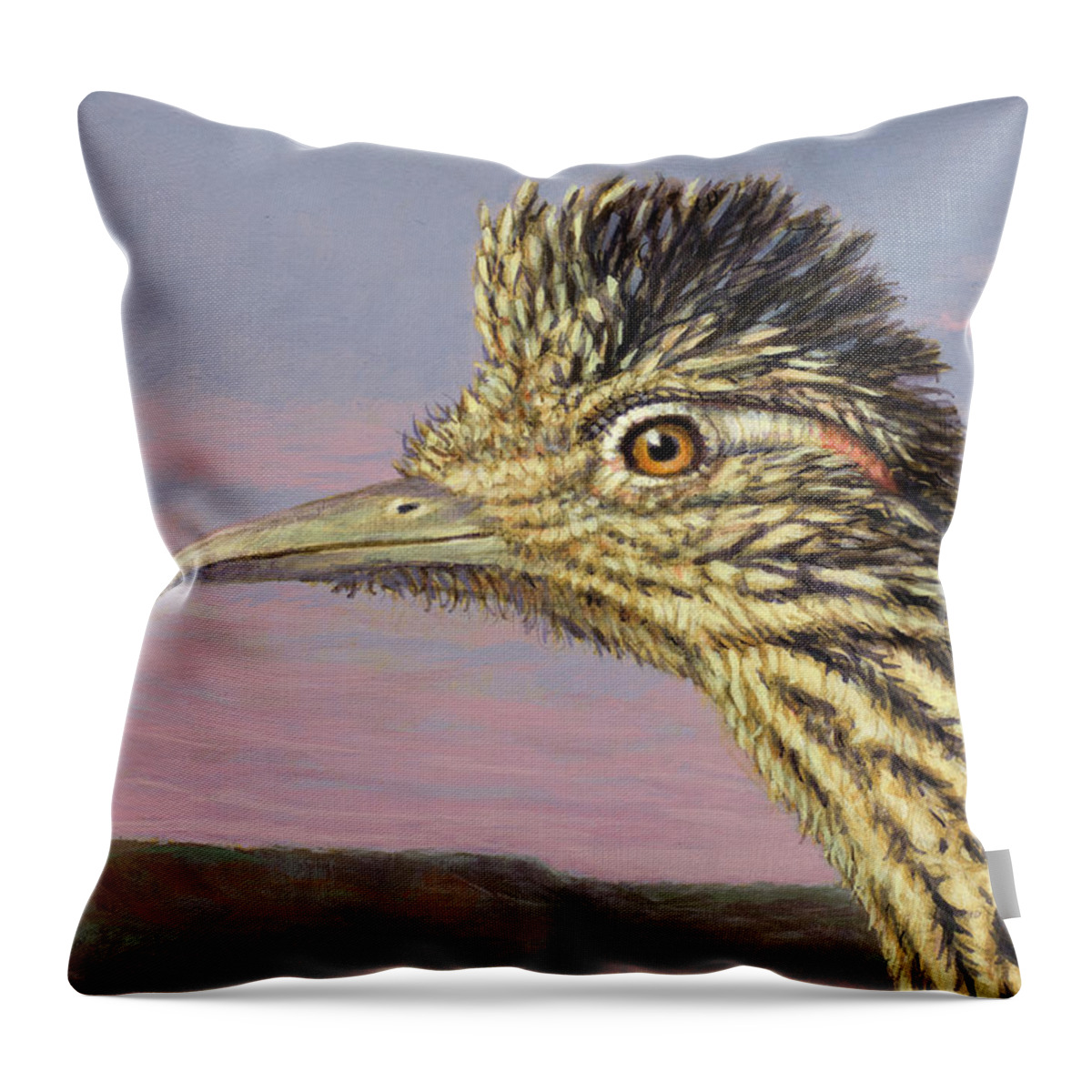 Roadrunner Throw Pillow featuring the painting Study of a Roadrunner by James W Johnson
