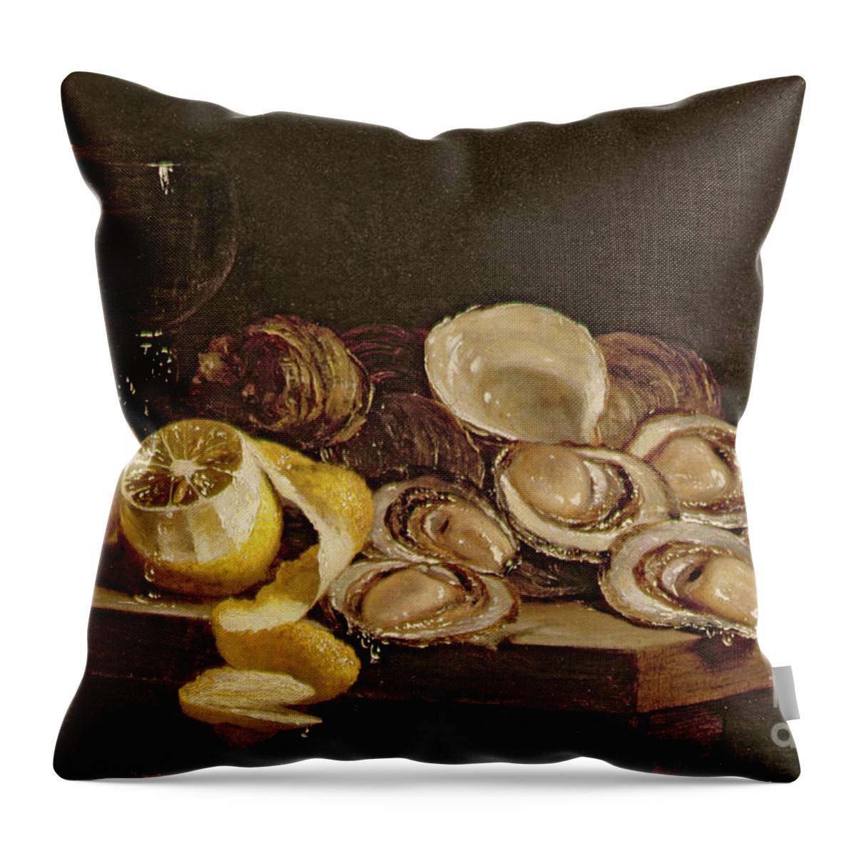 Food Throw Pillow featuring the painting Study Of Oysters, 1884 by William Hughes