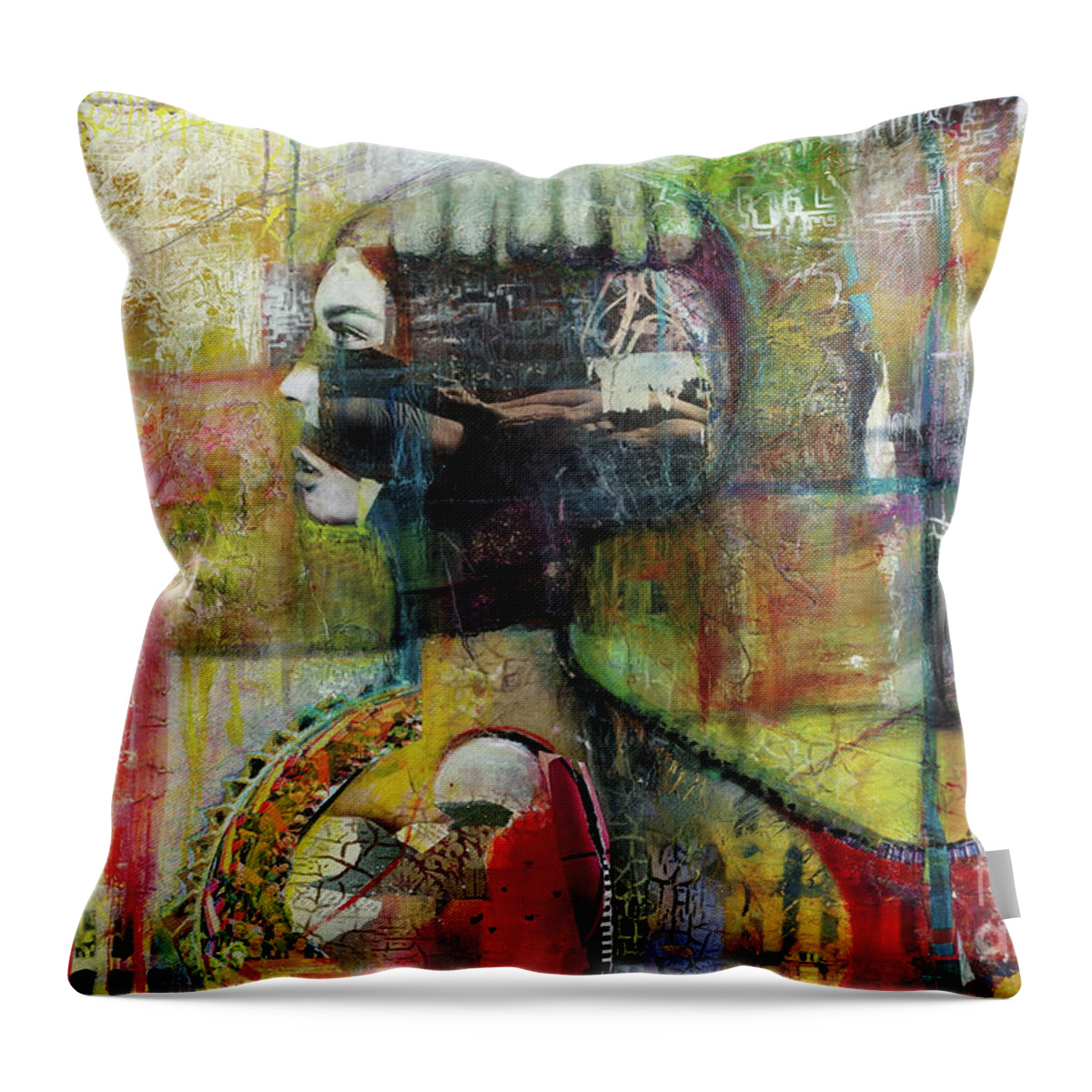  Throw Pillow featuring the mixed media Subject Matters by Val Zee McCune