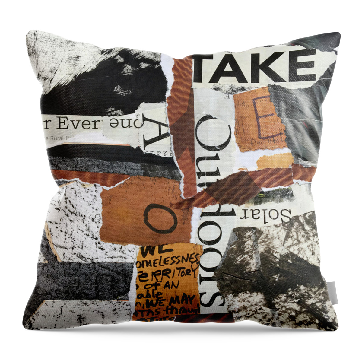 Torn Paper Collage Throw Pillow featuring the mixed media Subtext No. 4 Collage Art by Nancy Merkle