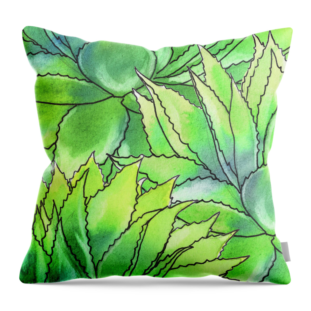 Succulent Throw Pillow featuring the painting Succulent Garden Watercolor Composition I by Irina Sztukowski