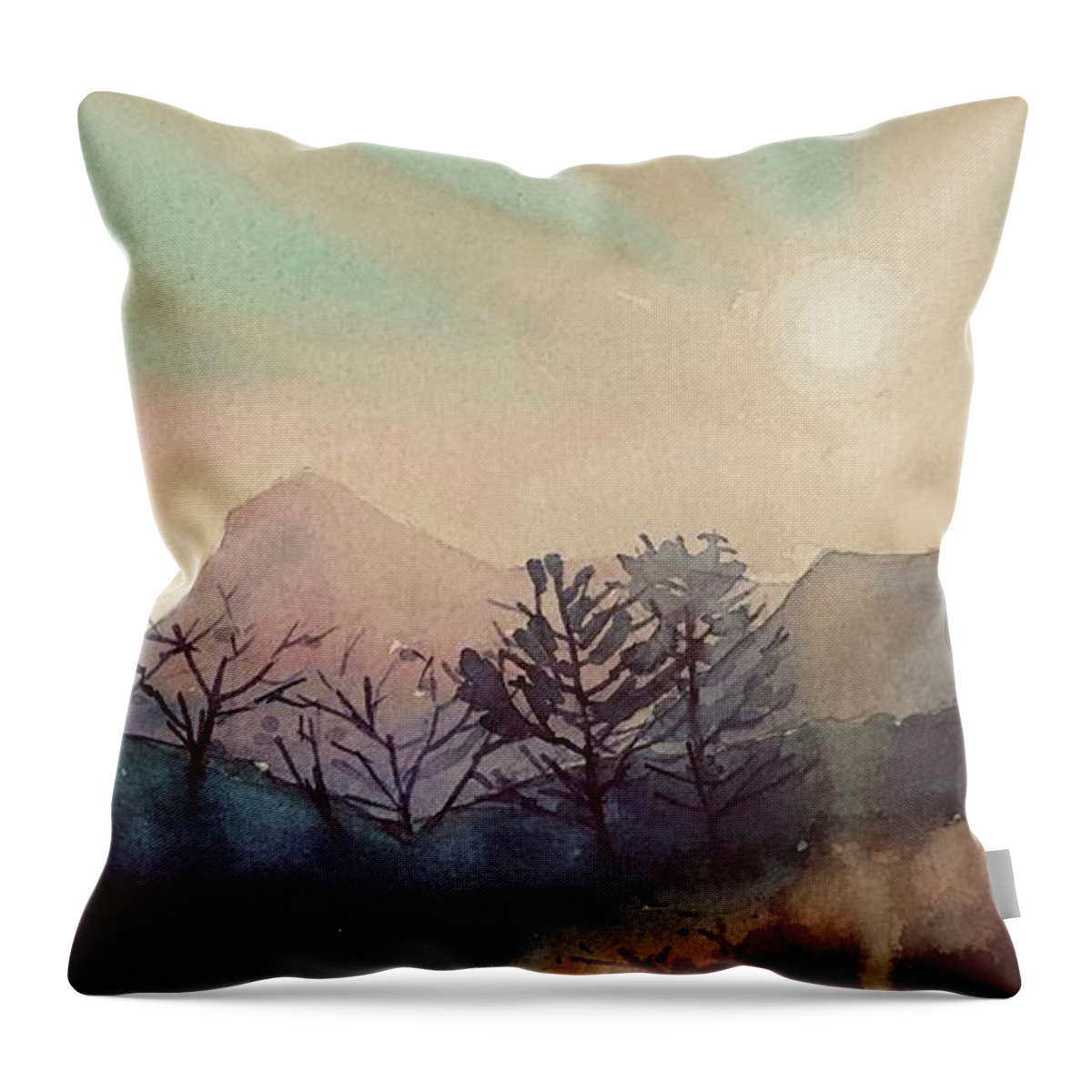 Calm Throw Pillow featuring the painting Sugarloaf at Sunset by Luisa Millicent