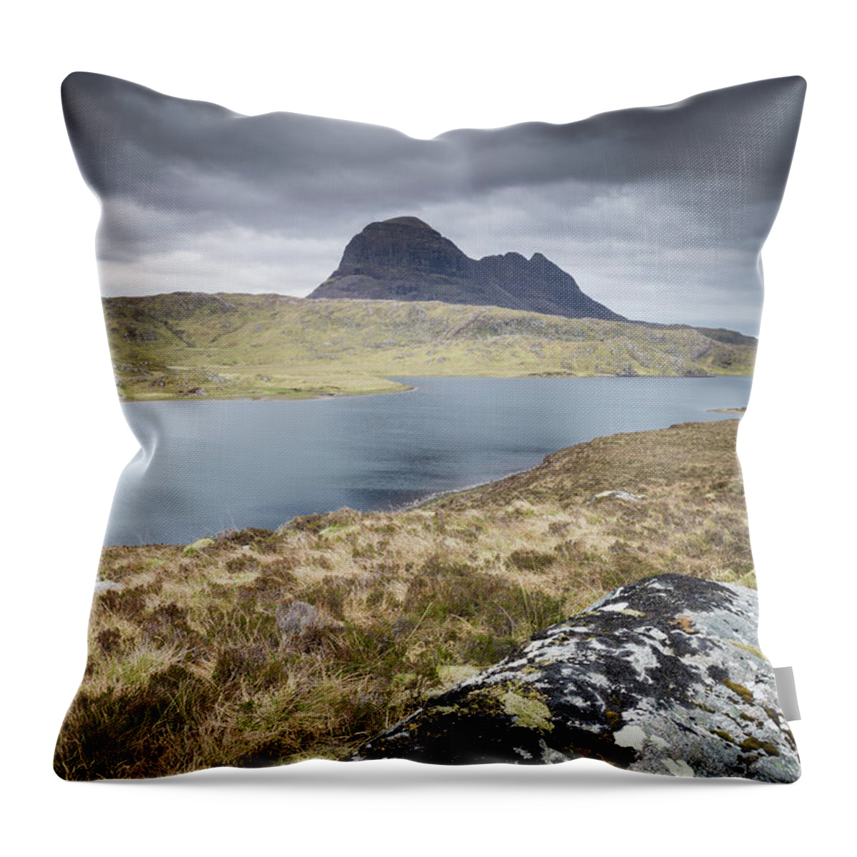 Landscape Throw Pillow featuring the photograph Suilven on a stormy day by Anita Nicholson