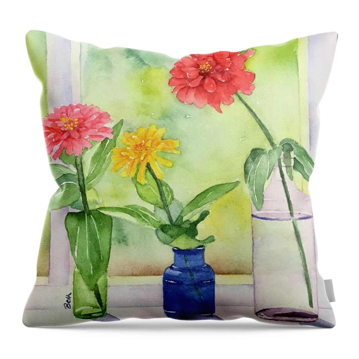 Zinnias Throw Pillow featuring the painting Summer Beauties by Beth Fontenot