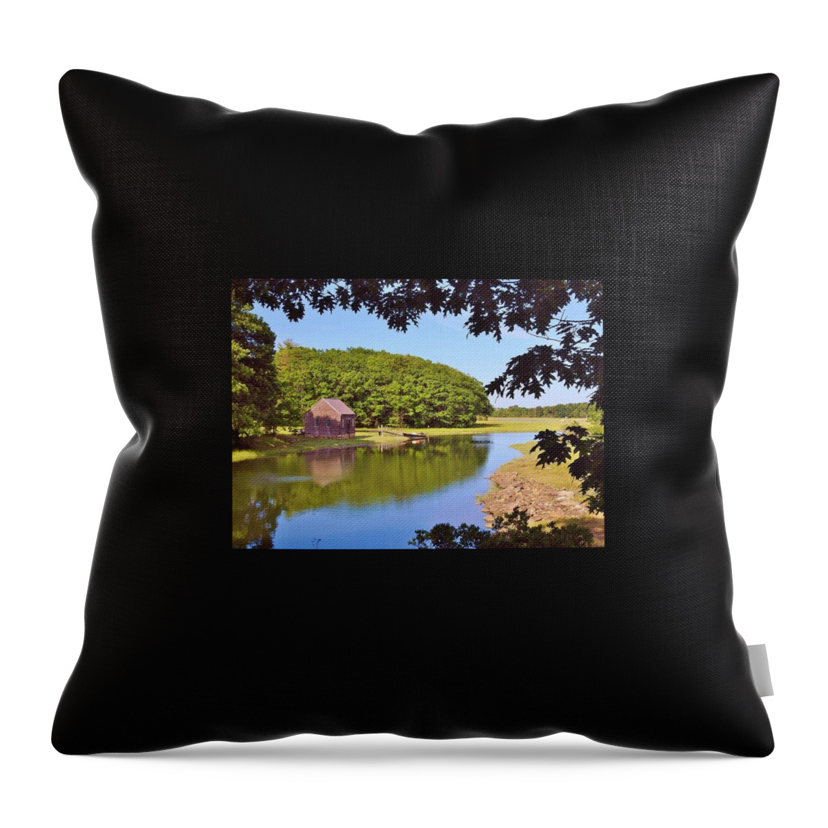 Boathouse Throw Pillow featuring the photograph Summer Boathouse by Elaine Franklin