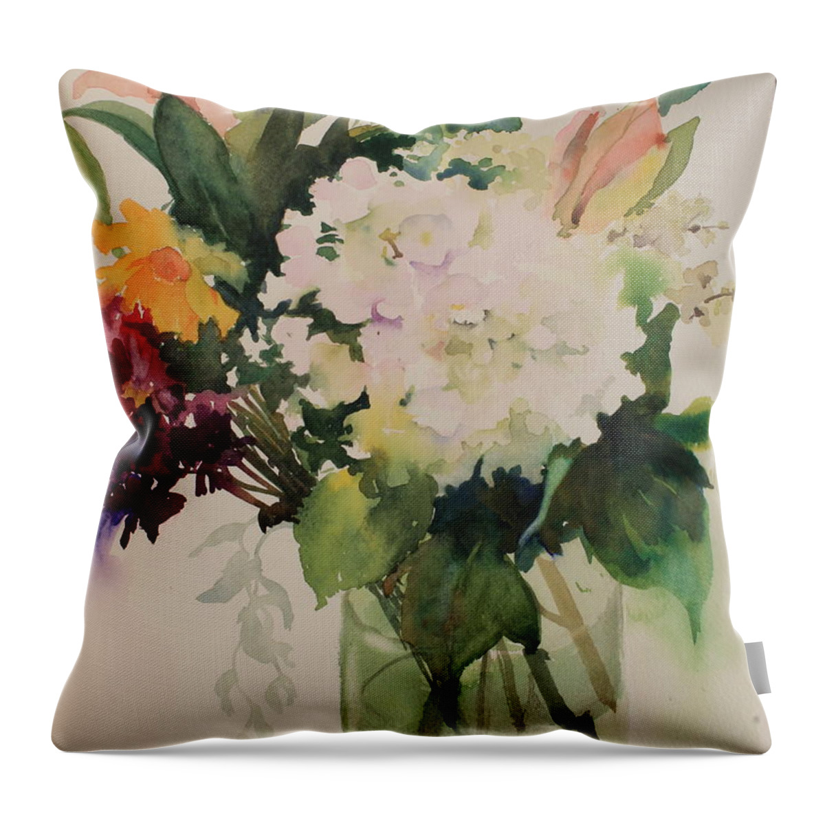 Bouquet Throw Pillow featuring the painting Summer in a Vase by Elizabeth Carr