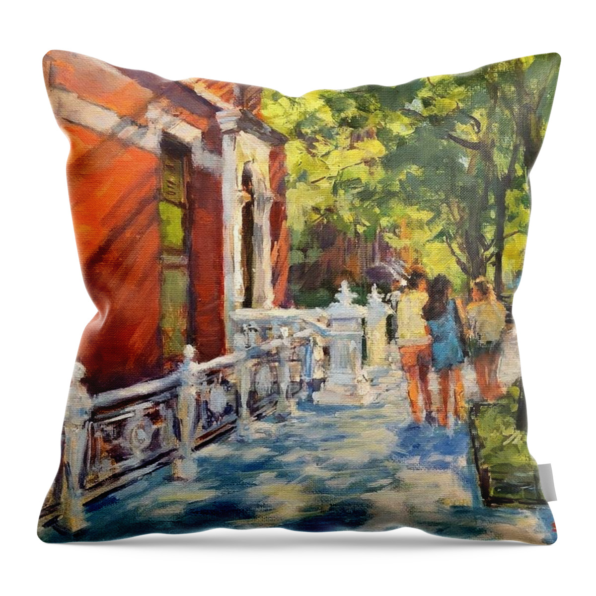 Throw Pillow featuring the painting Summer Morning on West 82nd by Peter Salwen