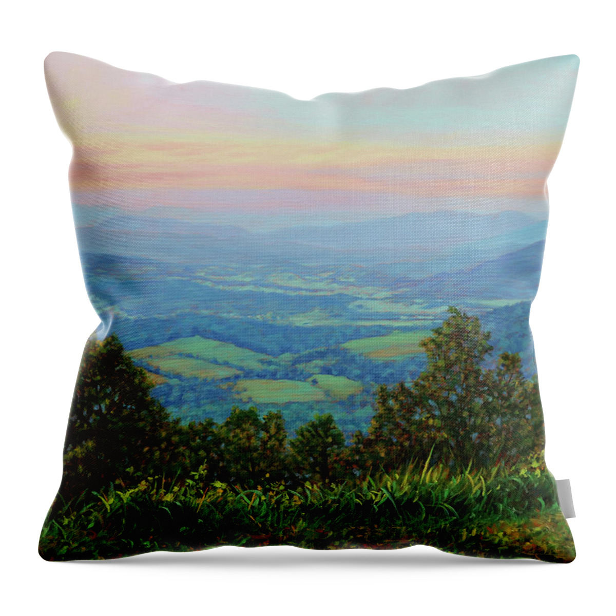 Sunset From The Mountaintop Throw Pillow featuring the painting Summer Sunset by Bonnie Mason
