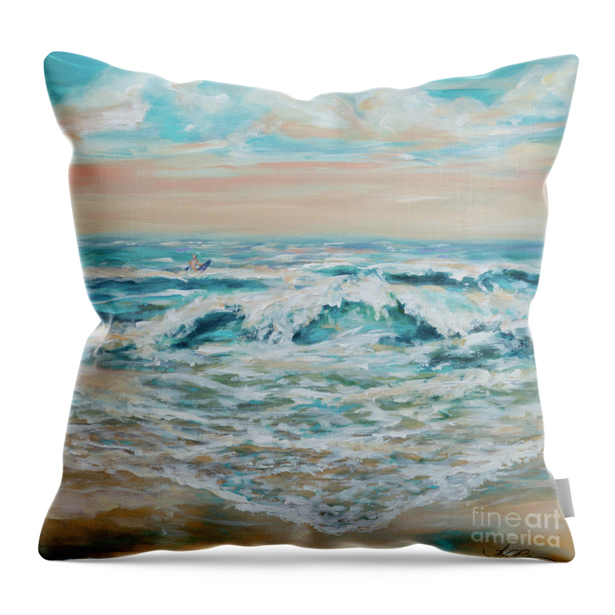 Surf Throw Pillow featuring the painting Summer Surf by Linda Olsen