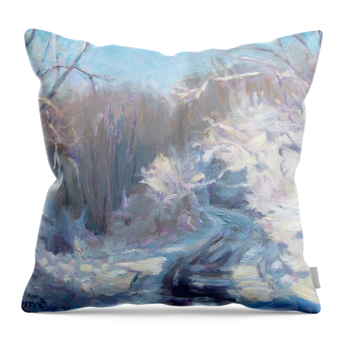 Scene Throw Pillow featuring the painting Sun and Snow by Robie Benve