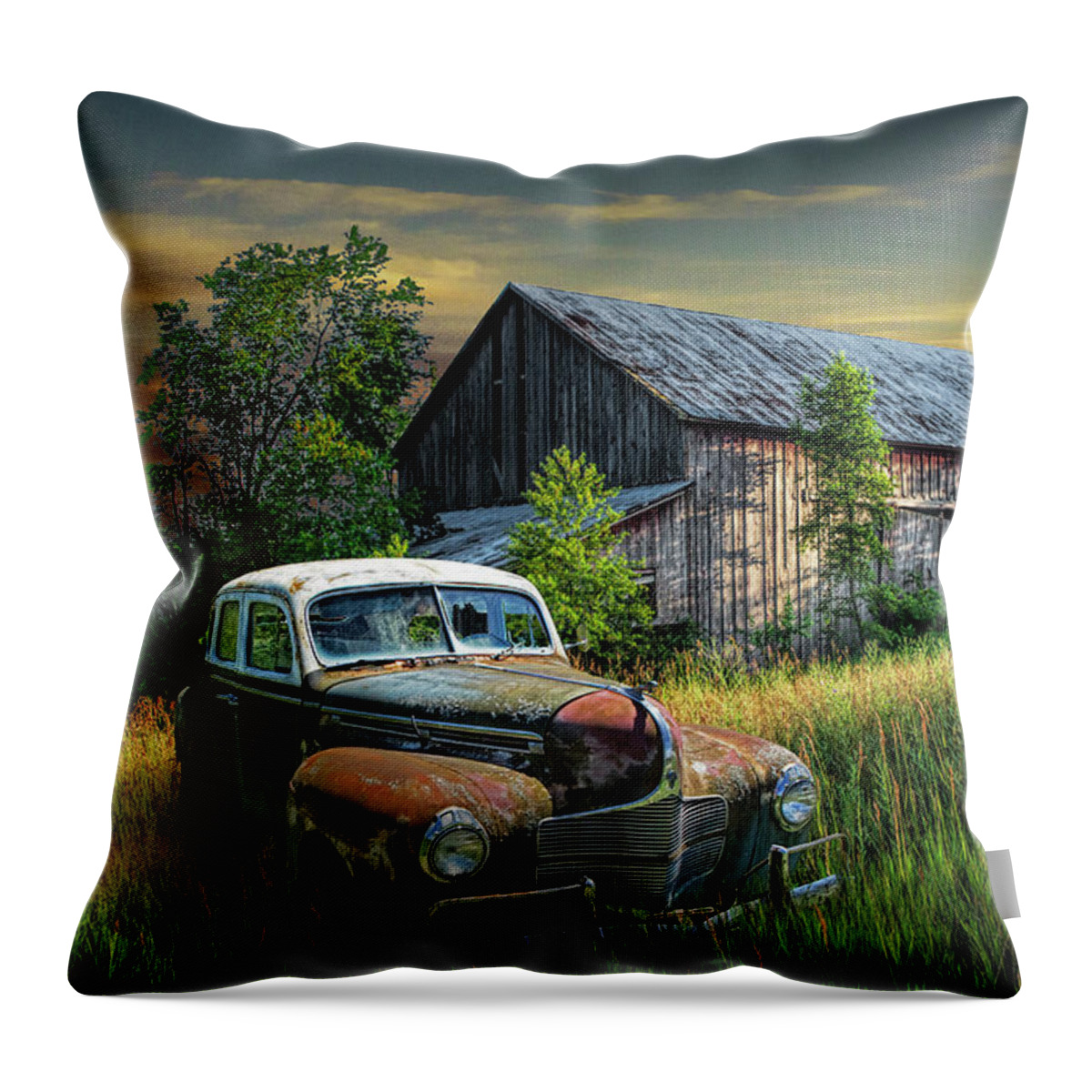 Landscape Throw Pillow featuring the photograph Sun sets on the past with only memories left. by Randall Nyhof