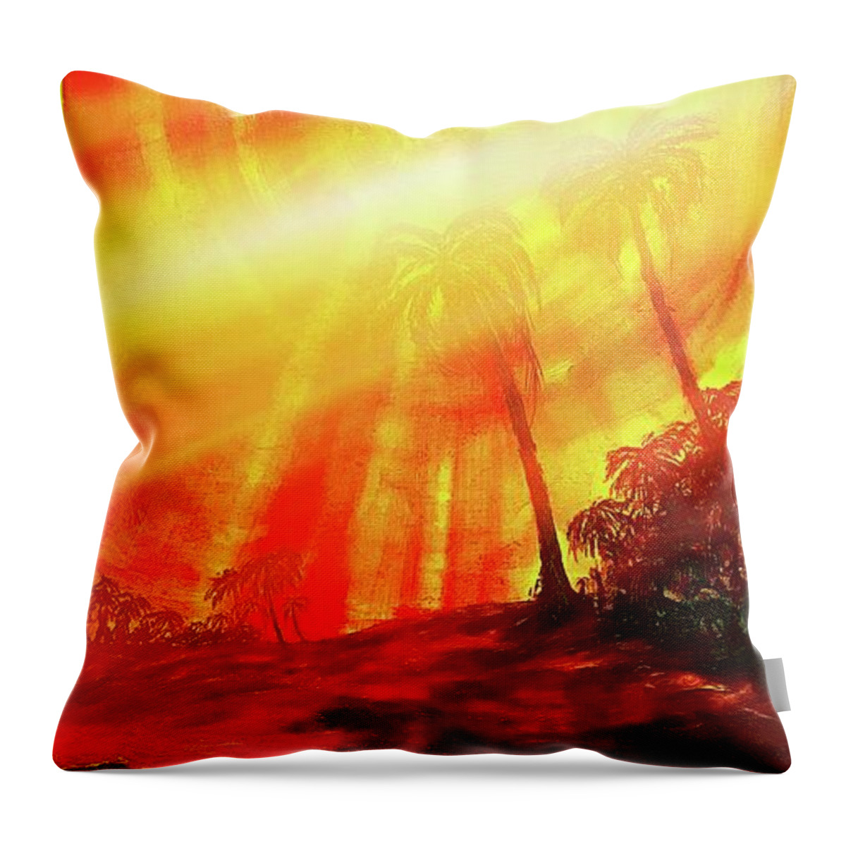Sunset Beach Throw Pillow featuring the painting Sunburst by Michael Silbaugh