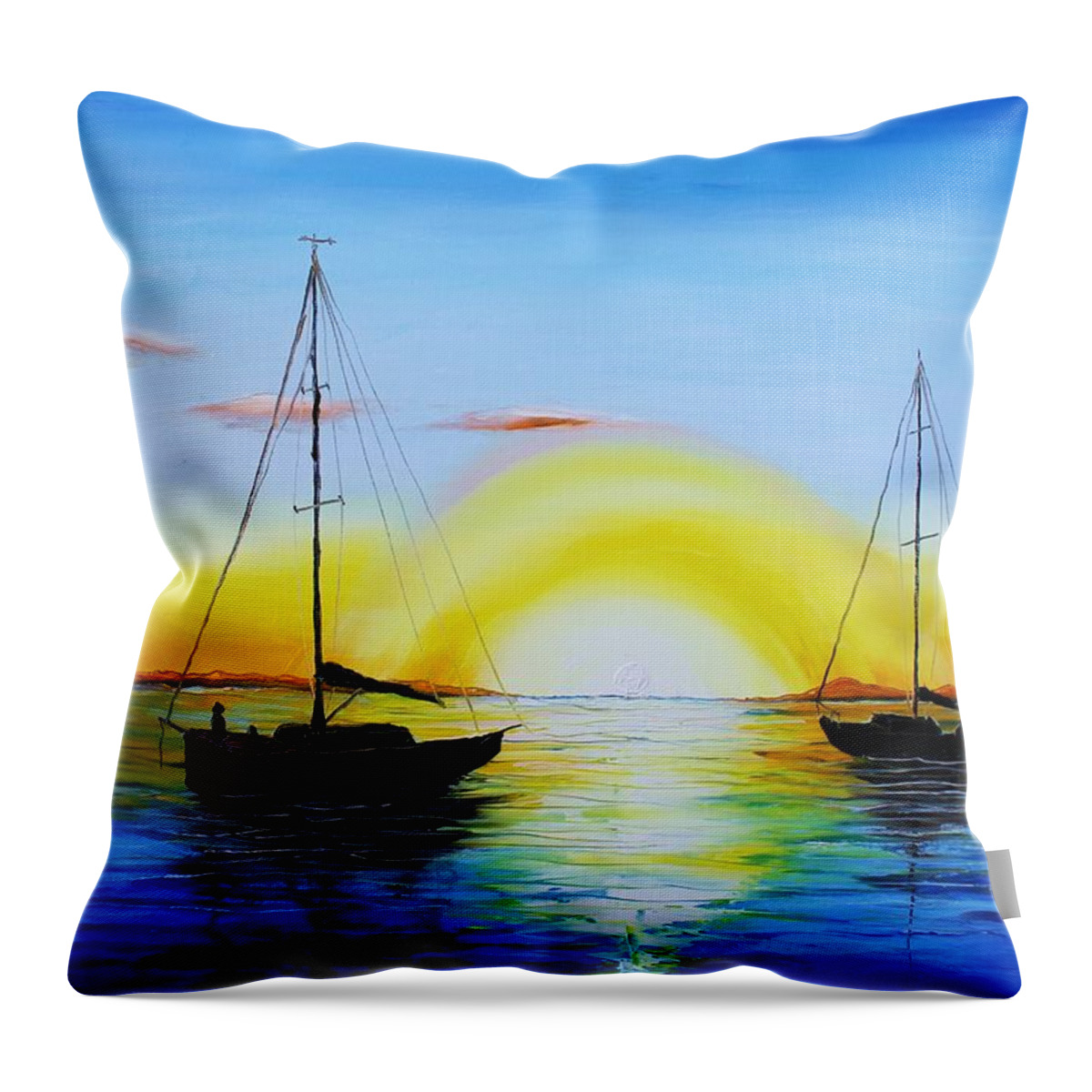  Throw Pillow featuring the painting Sunburst Sails #2 by James Dunbar
