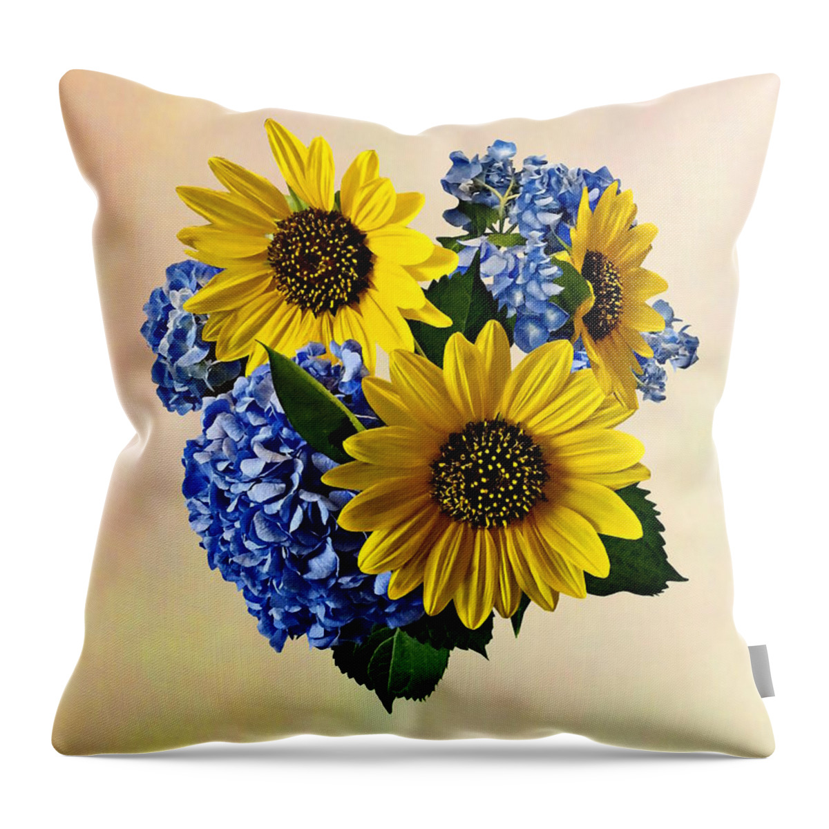 Sunflowers Throw Pillow featuring the photograph Sunflowers and Hydrangeas by Susan Savad