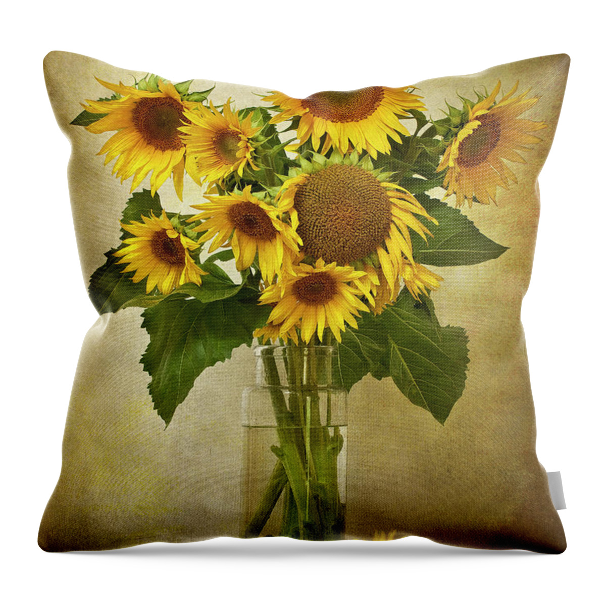 Loire Valley Throw Pillow featuring the photograph Sunflowers In Vase by © Leslie Nicole Photographic Art