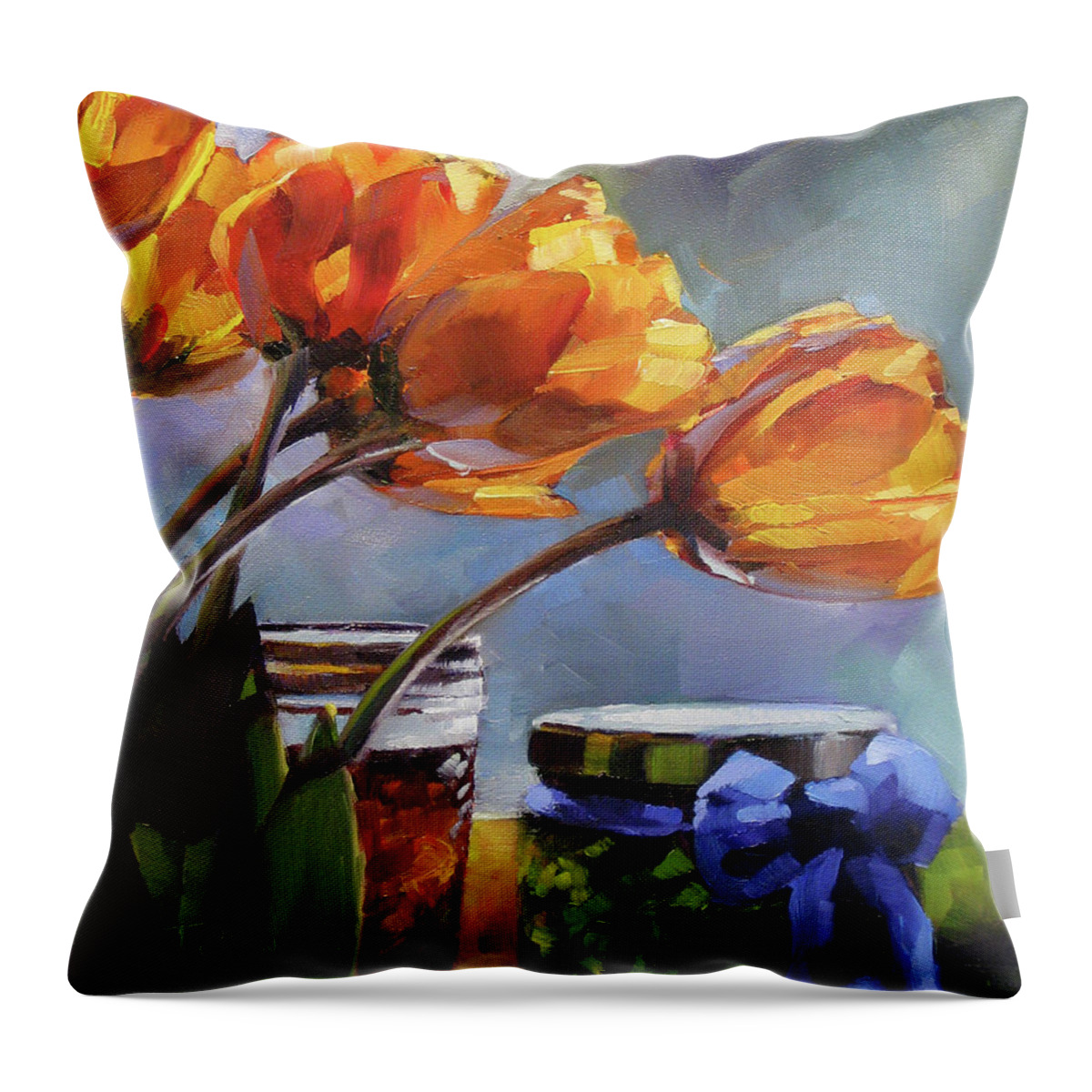 Tulips Throw Pillow featuring the painting Sunlit Jewels by Dianna Ponting