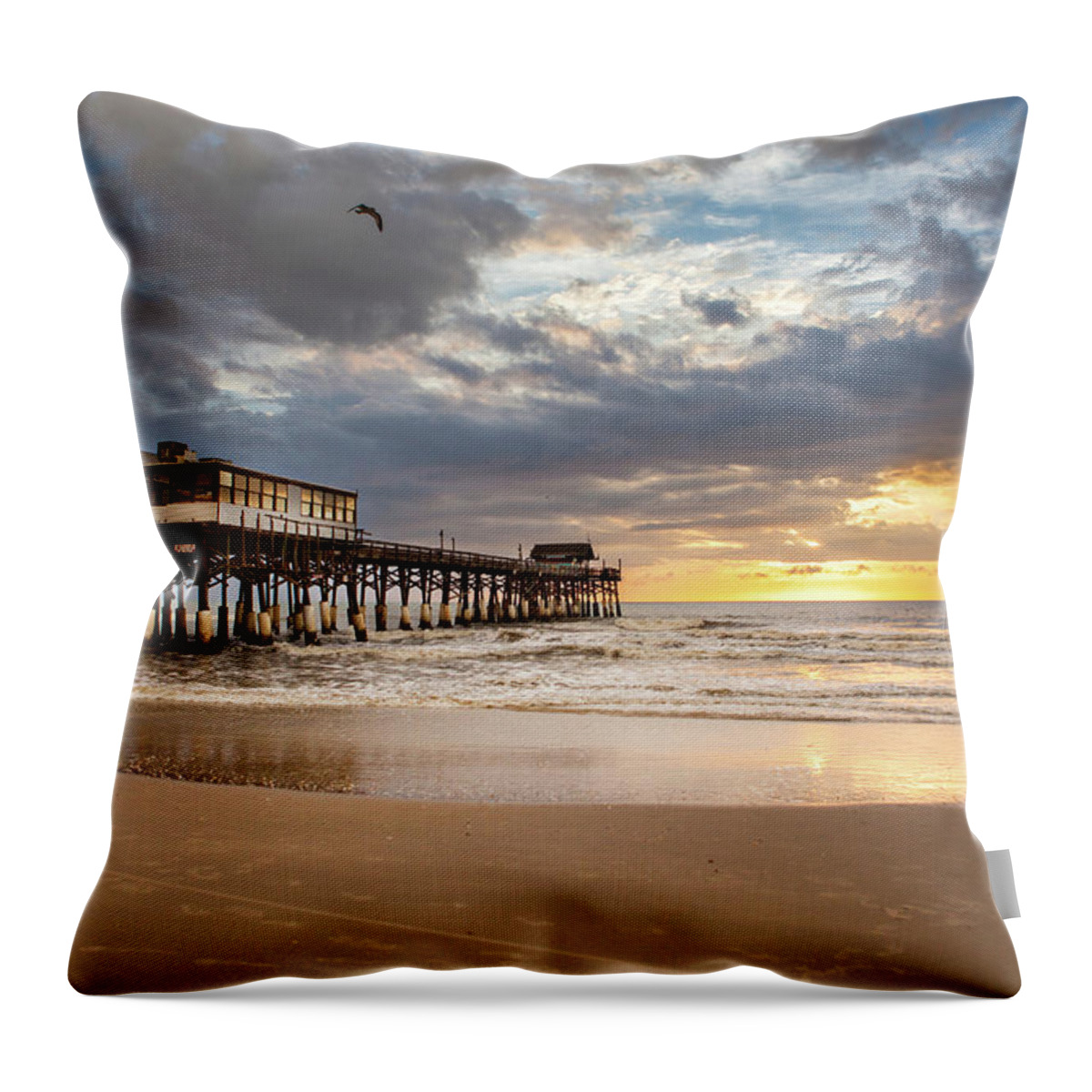 Summer Throw Pillow featuring the photograph Sunrise At Cocoa Beach Pier by Will Tan