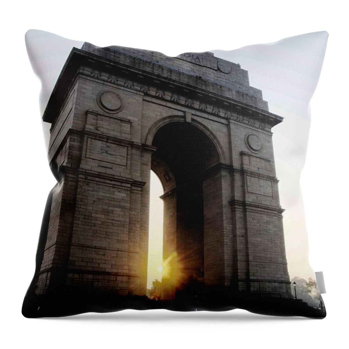 Tranquility Throw Pillow featuring the photograph Sunrise At India Gate, New Delhi by © Jishnu Changkakoti.