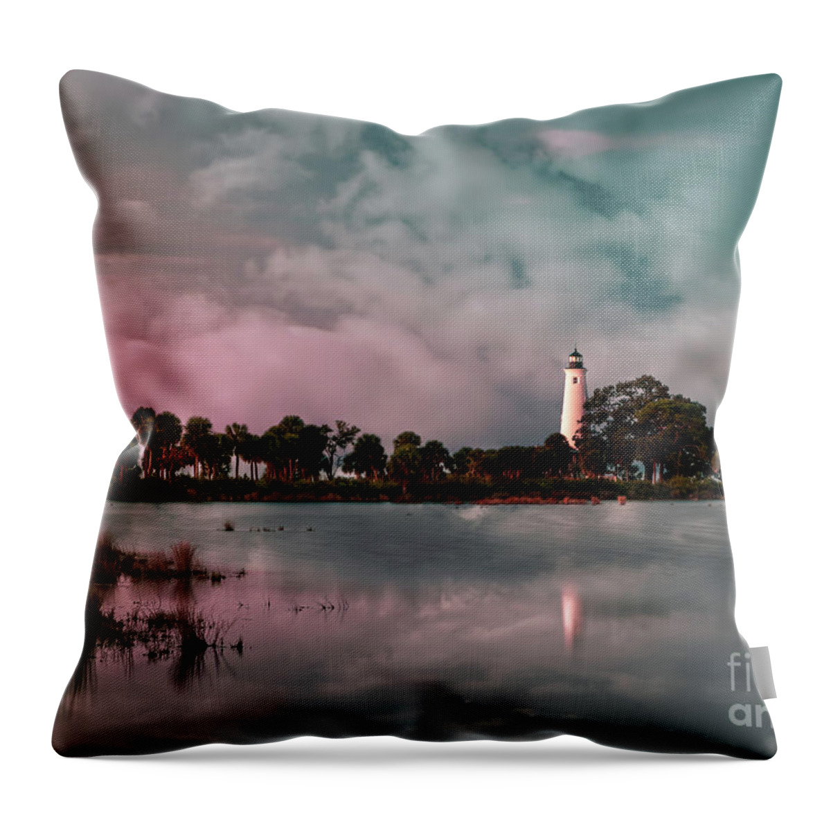 Lighthouses Throw Pillow featuring the photograph Sunrise At The Lighthouse by DB Hayes