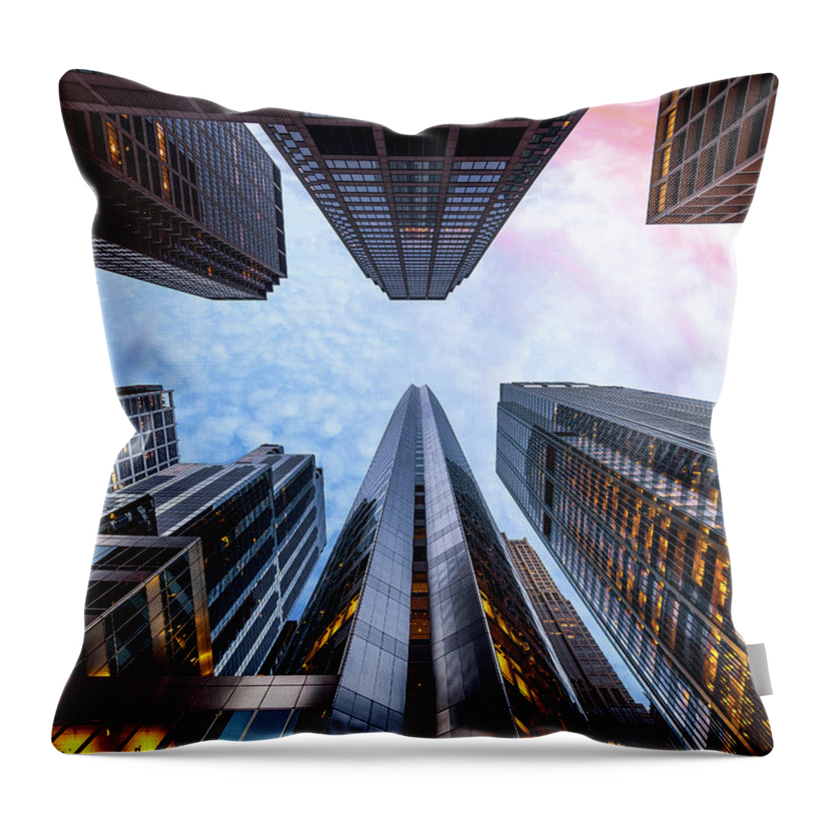 Directly Below Throw Pillow featuring the photograph Sunrise, Looking Up, Chicago, Illinois by Joe Daniel Price