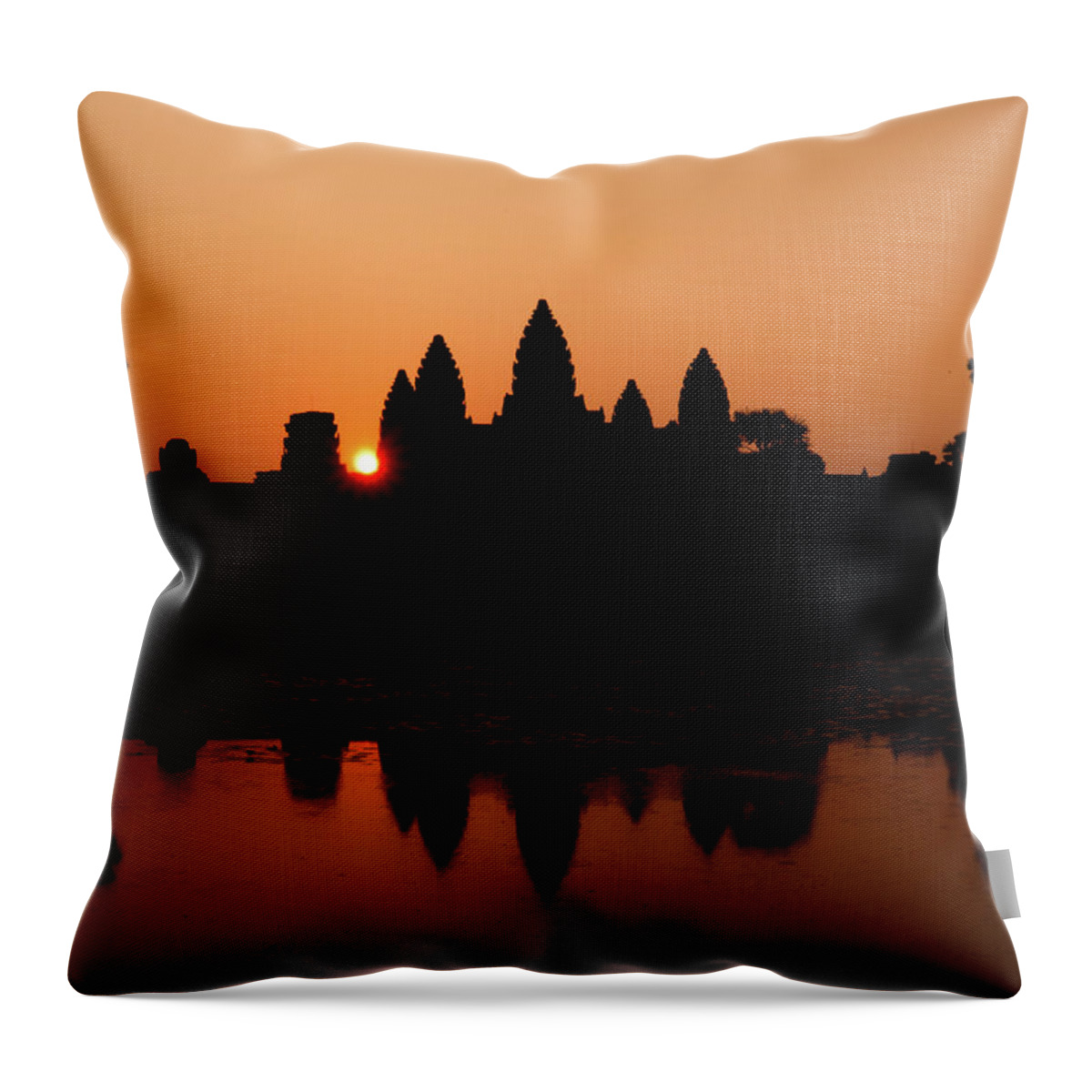 Orange Color Throw Pillow featuring the photograph Sunrise Over Angkor Wat, Cambodia by Holgs