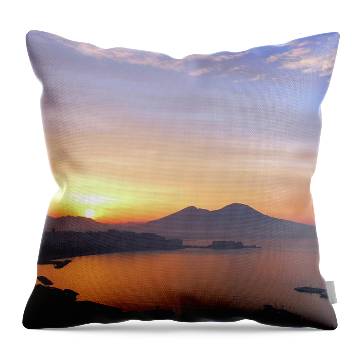 Aerial View Throw Pillow featuring the photograph Sunrise over Naples, Italy by Tito Slack