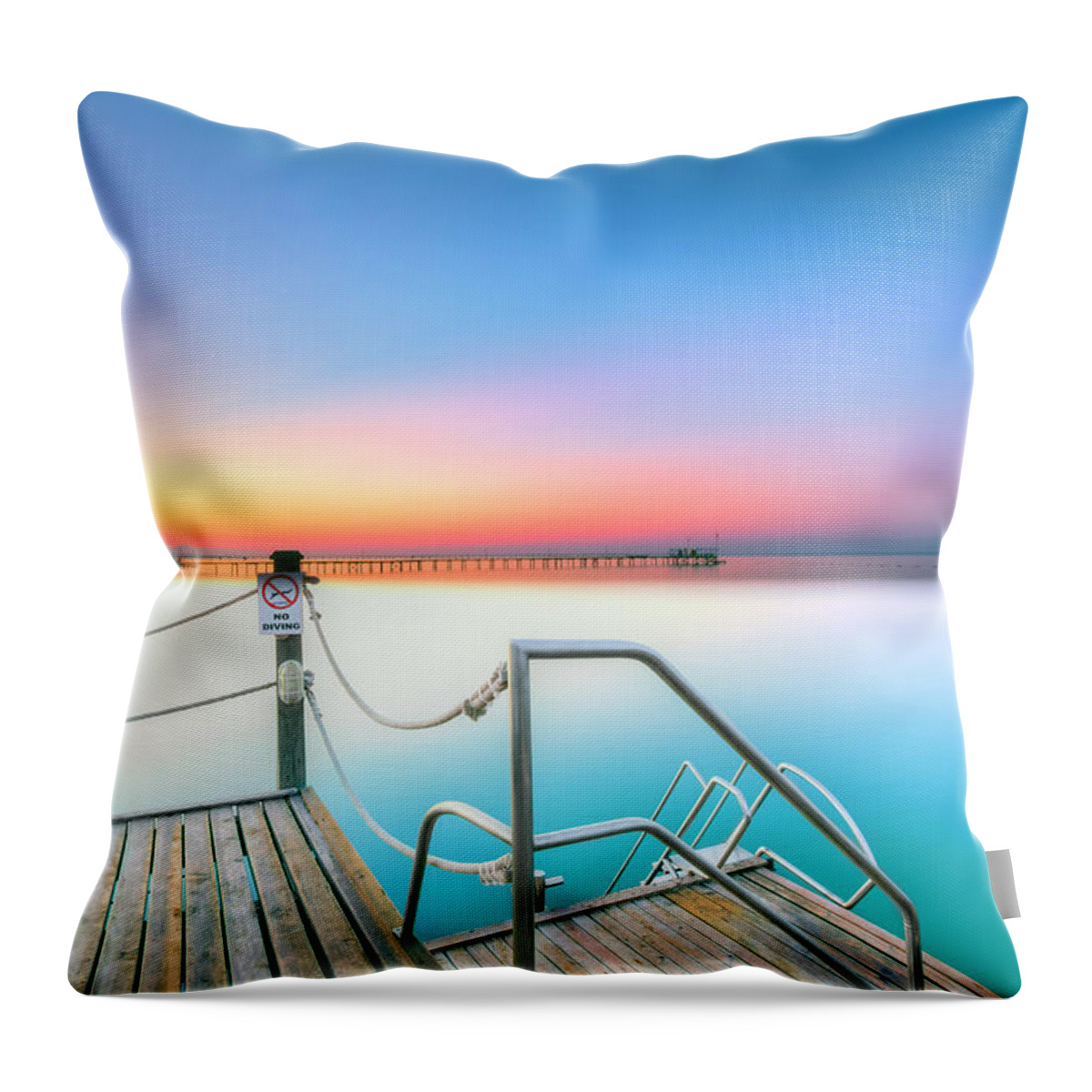 Sunrise Throw Pillow featuring the photograph Sunrise Over Tranquil Waters by Nadia Sanowar