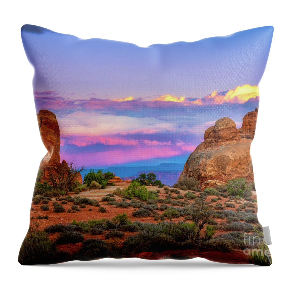 Moab Throw Pillow featuring the photograph Sunset at Arches National Park by Izet Kapetanovic