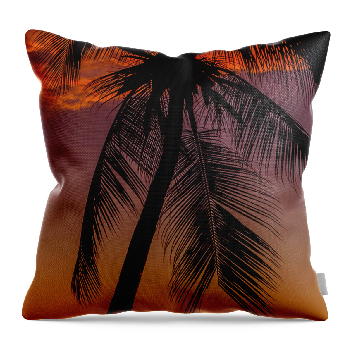 Hawaii Throw Pillow featuring the photograph Sunset at the Palm by John Bauer