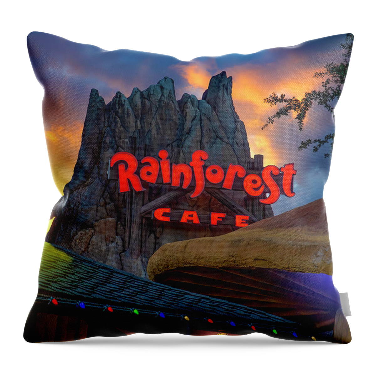 Rainforest Cafe Throw Pillow featuring the photograph Sunset at the Rainforest Cafe by Mark Andrew Thomas