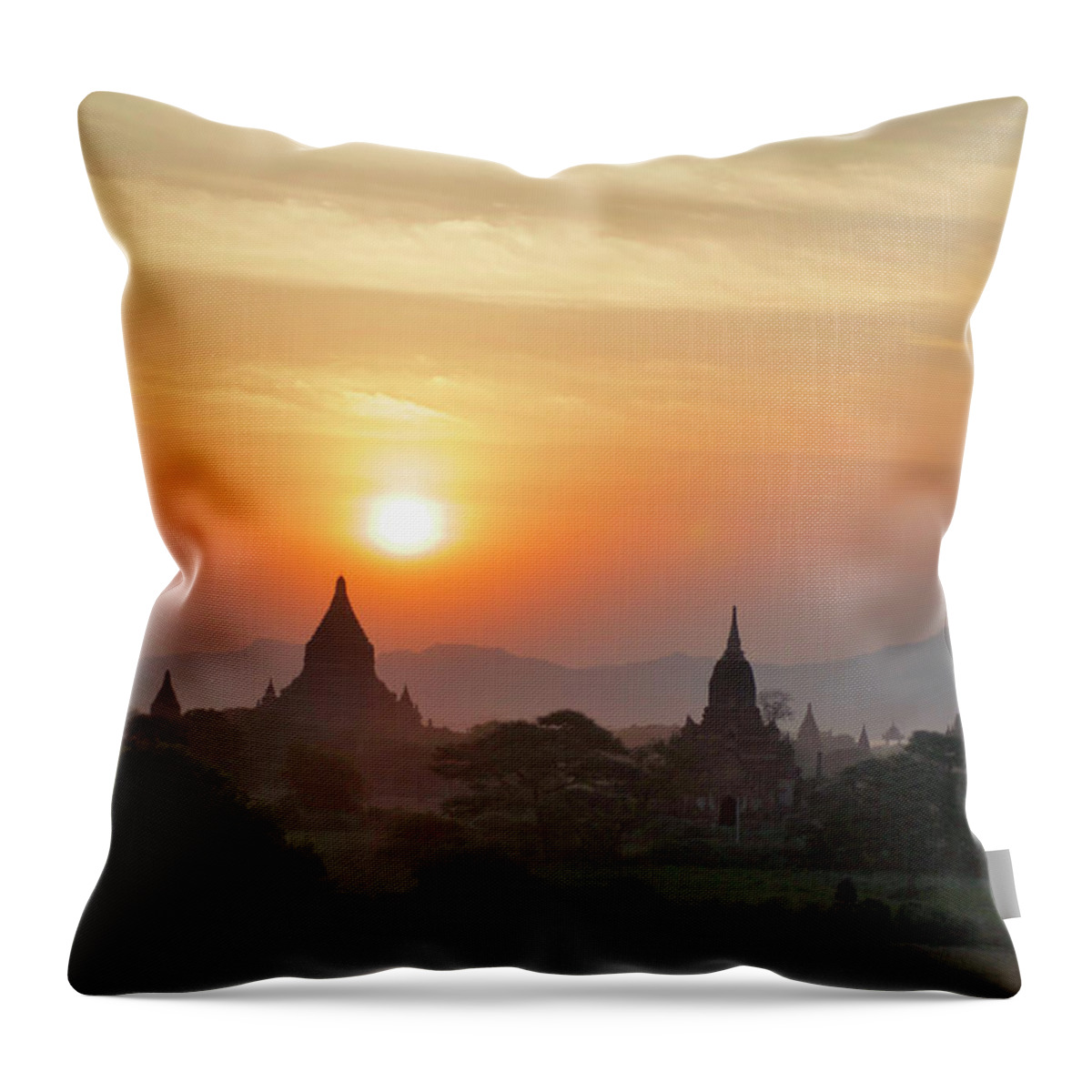 Tranquility Throw Pillow featuring the photograph Sunset From Atop The Shwesandaw Paya by Jim Simmen