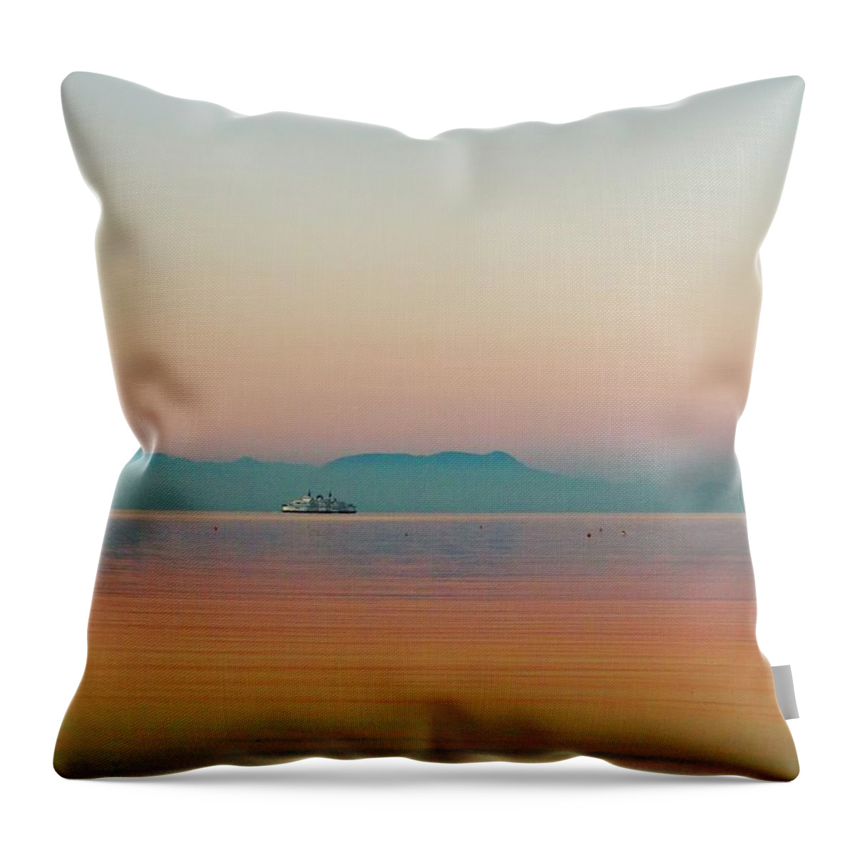 Ferry To The Mainland Crossing By Gabriola Island View From Descano Bay. At Sunset. Throw Pillow featuring the photograph Sunset Gabriola by Brian Sereda