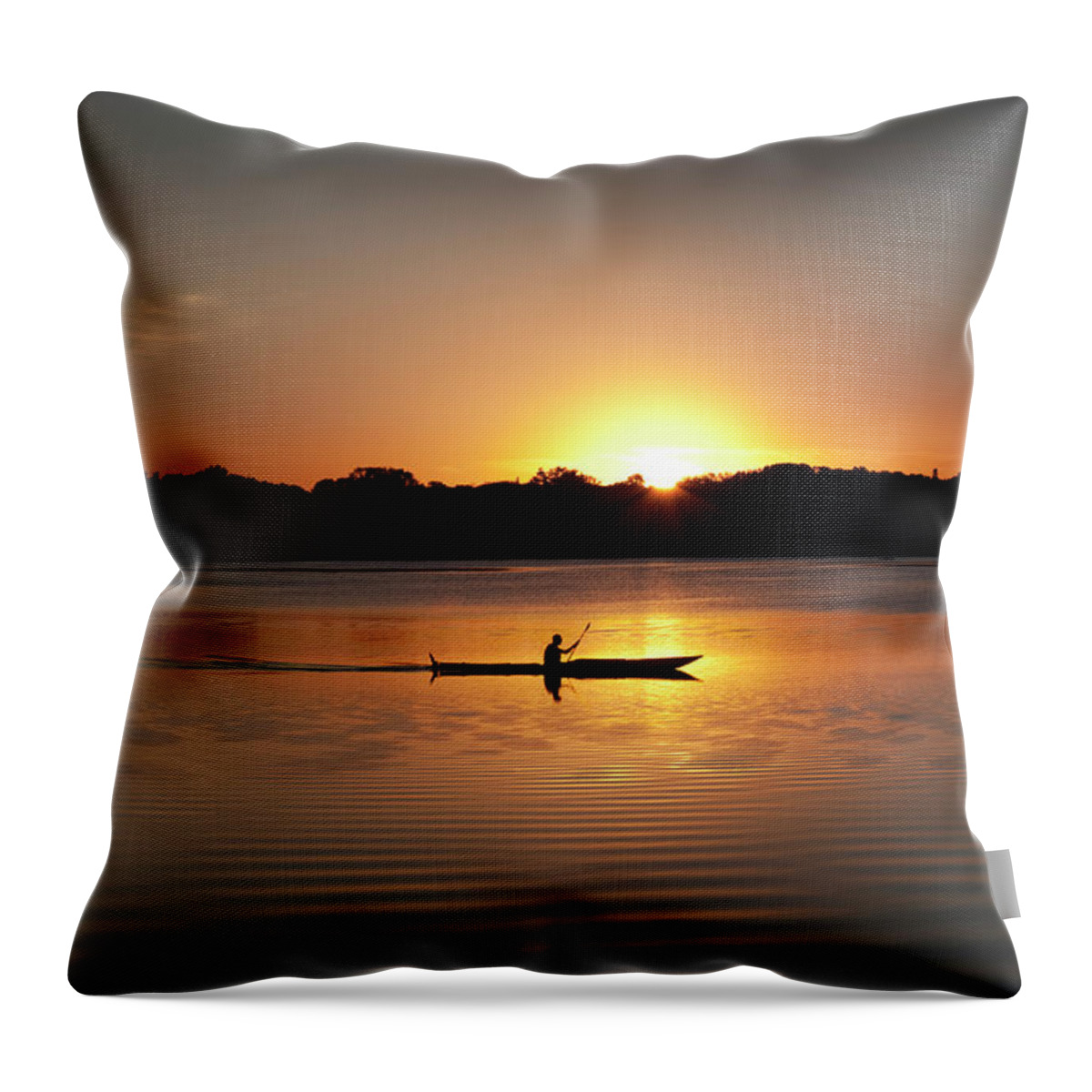 Water's Edge Throw Pillow featuring the photograph Sunset Kayaking In Lake Of The Isles by Yinyang