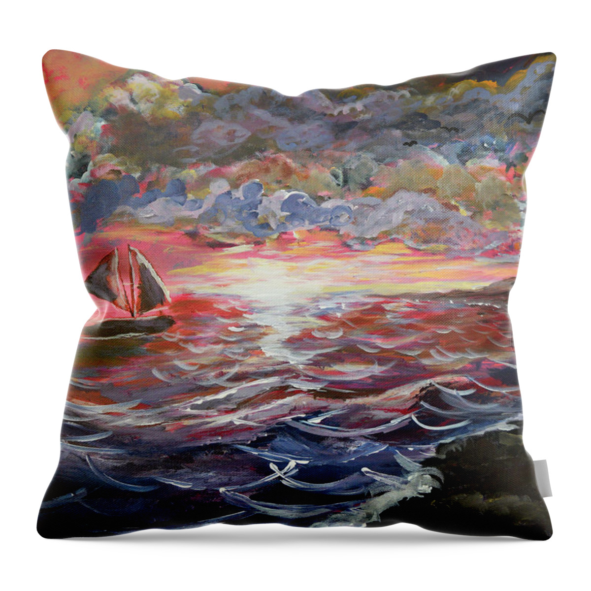 Sunset Throw Pillow featuring the painting Sunset of the Sea by Chance Kafka